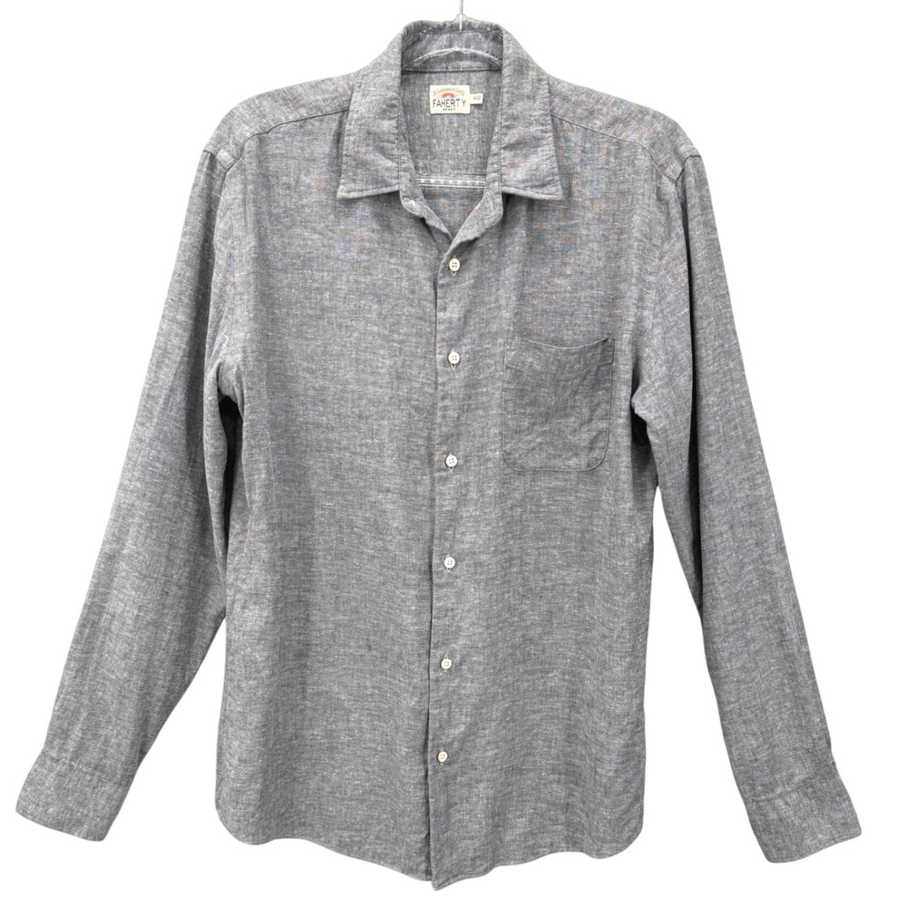 Faherty Button Down Shirt Mens Medium Gray Heathered Long Sleeve Hemp Blend